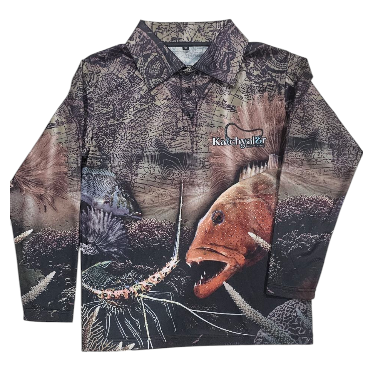 Children's Target Reef Species Sepia Long Sleeve Fishing Shirt