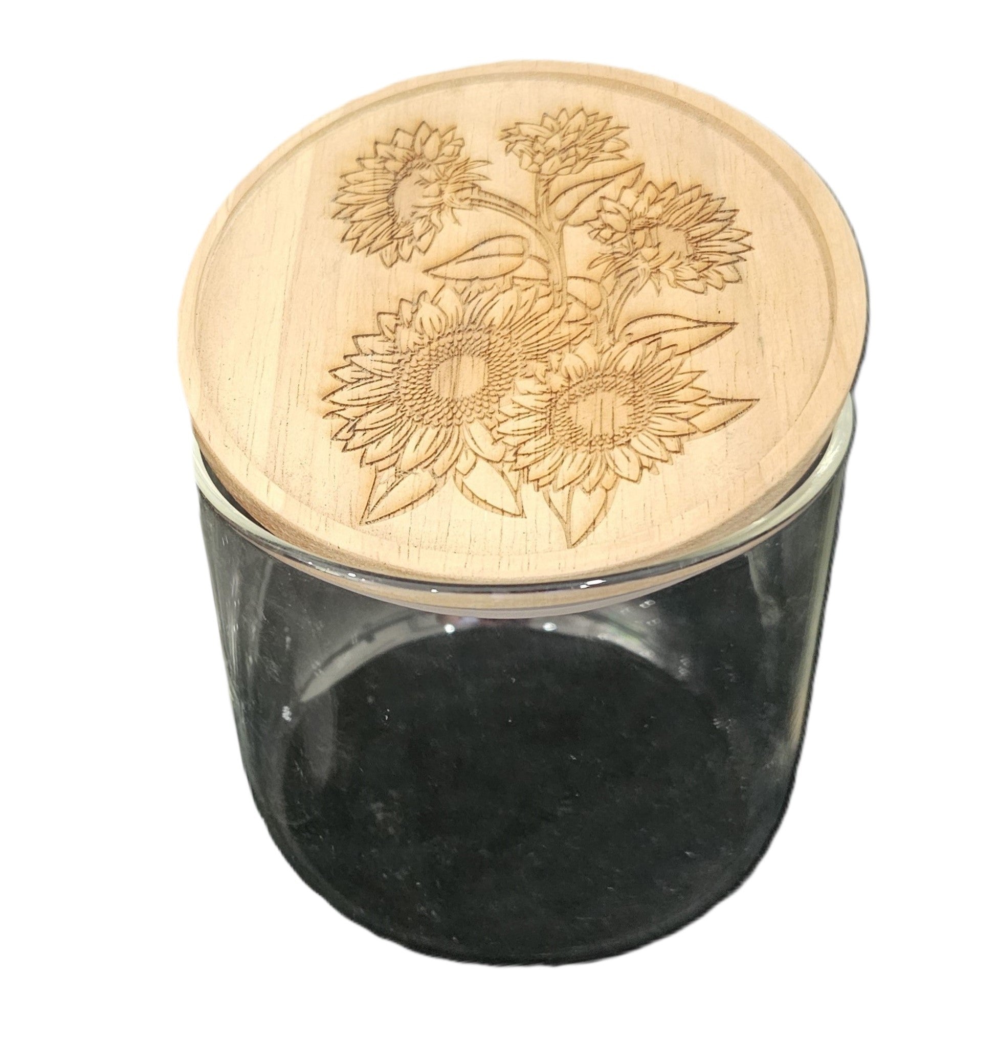 Laser Engraved Sunflower Glass Jar